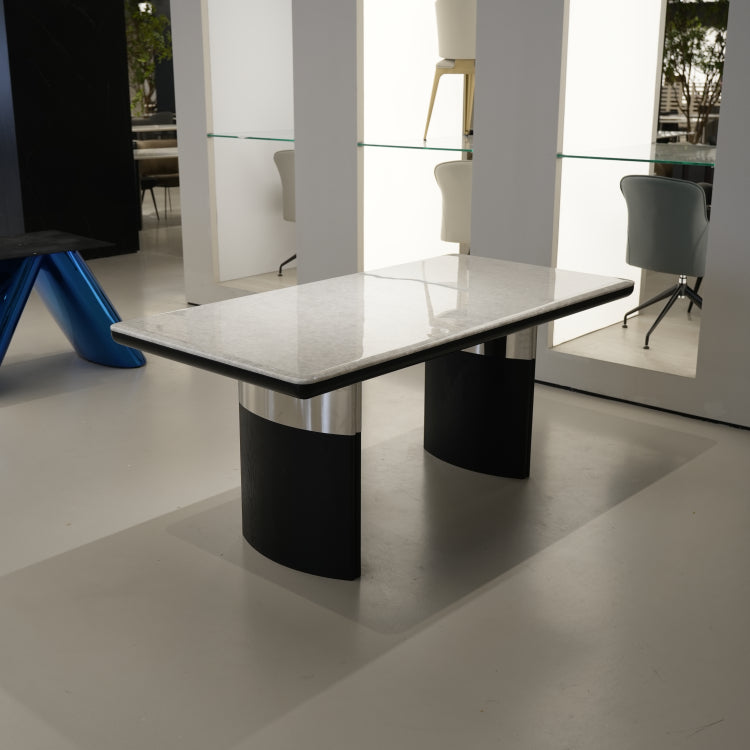 ラグジュアリー 天然大理石ダイニングテーブル ホワイトクリスタル調天板 高級モダンインテリア ブラックベースデザイン180cmjrjj-A35