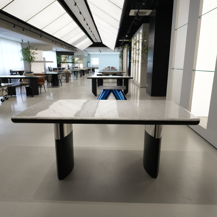 ラグジュアリー 天然大理石ダイニングテーブル ホワイトクリスタル調天板 高級モダンインテリア ブラックベースデザイン180cmjrjj-A35