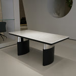 ラグジュアリー 天然大理石ダイニングテーブル ホワイトクリスタル調天板 高級モダンインテリア ブラックベースデザイン180cmjrjj-A35