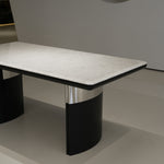 ラグジュアリー 天然大理石ダイニングテーブル ホワイトクリスタル調天板 高級モダンインテリア ブラックベースデザイン180cmjrjj-A35