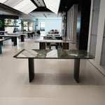 ラグジュアリー 天然大理石ダイニングテーブル エメラルドグリーン調天板 高級モダンインテリア デザイナーズダイニング200cm×100cm jrjj-6389