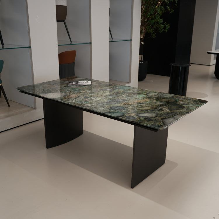 ラグジュアリー 天然大理石ダイニングテーブル エメラルドグリーン調天板 高級モダンインテリア デザイナーズダイニング200cm×100cm jrjj-6389