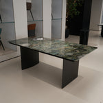 ラグジュアリー 天然大理石ダイニングテーブル エメラルドグリーン調天板 高級モダンインテリア デザイナーズダイニング200cm×100cm jrjj-6389