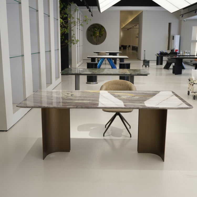 ラグジュアリー 天然大理石ダイニングテーブル パープルグレー調天板 高級モダンインテリア デザイナーズダイニング200cm×100cm jrjj-6636