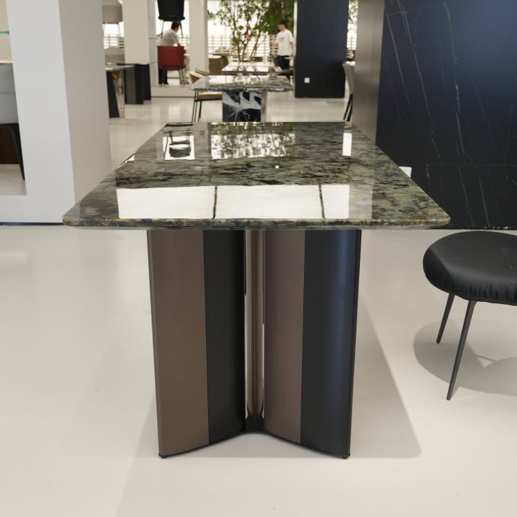 ラグジュアリー 天然大理石テーブル ダイニングテーブル ブルーグリーン調天板 高級モダンインテリア デザイナーズダイニング180cm×90cm jrjj-6765