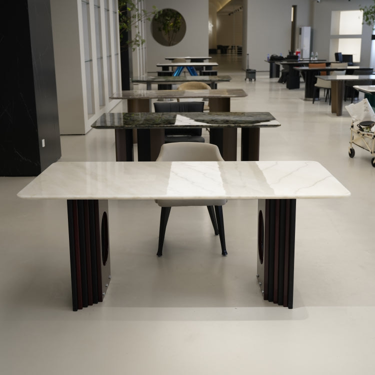 ラグジュアリー 天然大理石テーブル ダイニングテーブル ホワイトアイス調天板 高級モダンインテリア デザイナーズダイニング180cm×90cm jrjj-A53