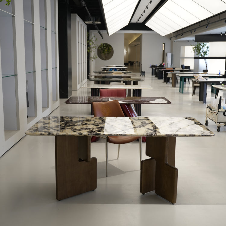 ラグジュアリー 天然大理石テーブル ダイニングテーブル ホワイト×グレー調天板 高級ナチュラルモダン デザイナーズダイニング180cm×90cm jrjj-A11