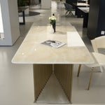 ラグジュアリー 天然大理石テーブル ダイニングテーブル シャンパンゴールド調天板 高級エレガントモダン デザイナーズダイニング180cm 200cm jrjj-6129