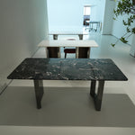 ラグジュアリー 天然大理石テーブル 黒×ゴールド調 ダイニングテーブル 高級モノトーンモダン デザイナーズダイニング180cm 160cm jrjj-6145