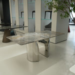 天然大理石 ヴェネチアブラウン マーブルテーブル ダイニングテーブル 高級モダンデザイン ステンレス脚 ラグジュアリー家具180cm×90cm jrjj-6739