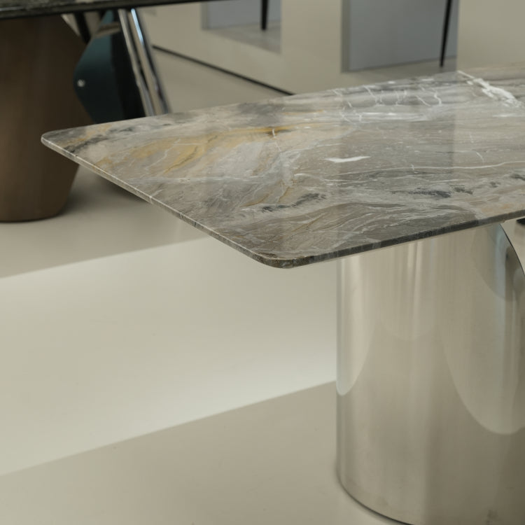 天然大理石 ヴェネチアブラウン マーブルテーブル ダイニングテーブル 高級モダンデザイン ステンレス脚 ラグジュアリー家具180cm×90cm jrjj-6739