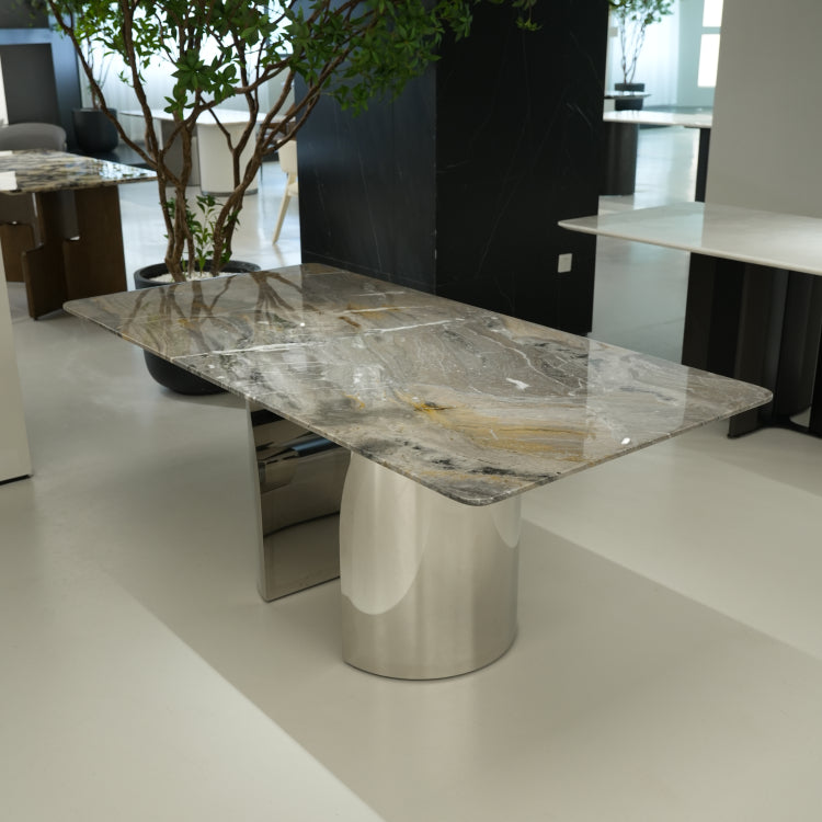 天然大理石 ヴェネチアブラウン マーブルテーブル ダイニングテーブル 高級モダンデザイン ステンレス脚 ラグジュアリー家具180cm×90cm jrjj-6739