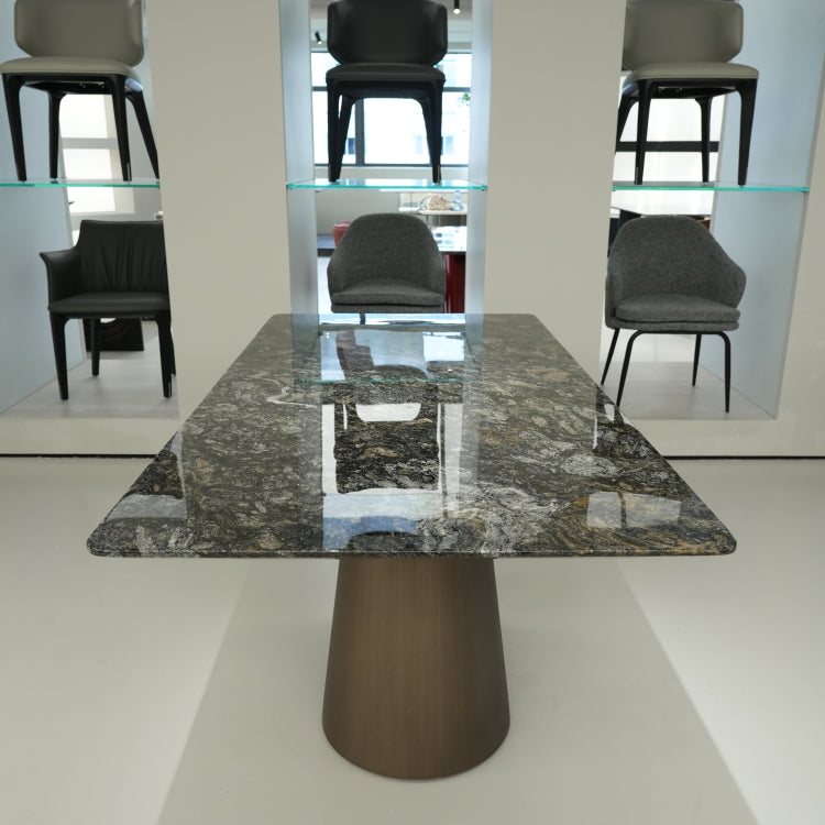 ラグジュアリー 天然大理石テーブル ダイニングテーブル プラチナグレー調 高級メタリックモダン ダイニング デザイナーズ家具180cm×90cm jrjj-6770