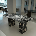 ラグジュアリー 天然大理石テーブル ダイニングテーブル ブラックマーブル調 高級デザイナーズダイニング モダンインテリア180cm×90cm jrjj-6688