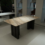 ラグジュアリー 天然大理石テーブル ブルーゴールド調 高級デザイナーズ モダンインテリア ダイニングテーブル180cm×90cm jrjj-6697