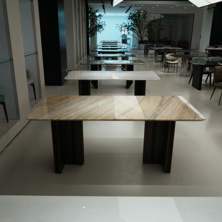 ラグジュアリー 天然大理石テーブル ブルーゴールド調 高級デザイナーズ モダンインテリア ダイニングテーブル180cm×90cm jrjj-6697