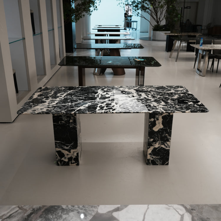 ラグジュアリー 天然大理石テーブル ダイニングテーブル ブラックマーブル調 高級デザイナーズダイニング モダンインテリア180cm×90cm jrjj-6688