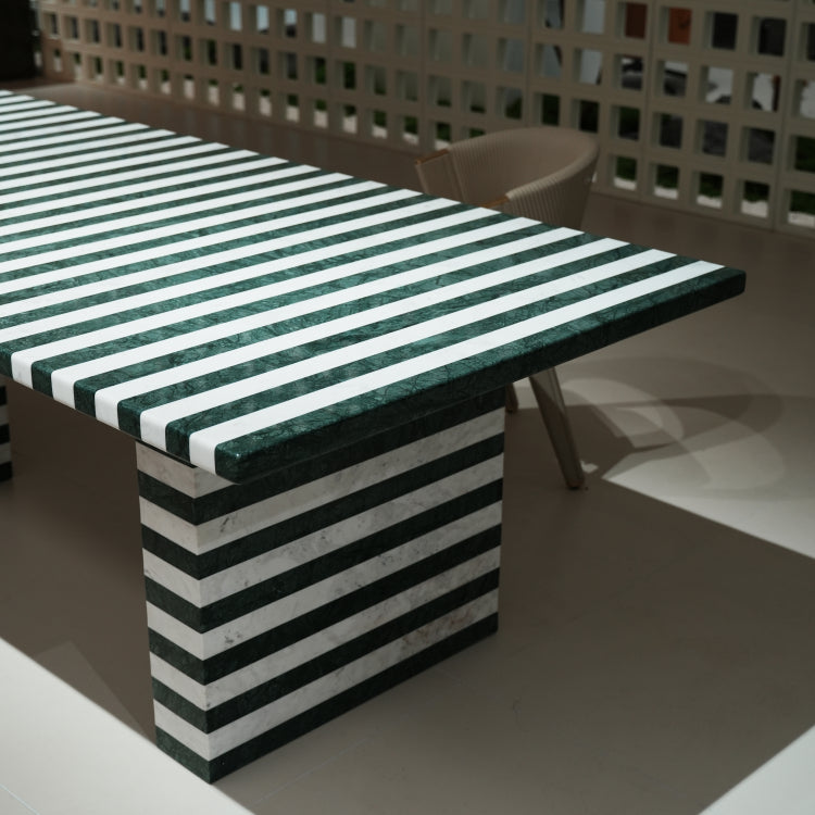 ラグジュアリー モダンデザイン ダイニングテーブル 大理石ストライプテーブル グリーンマーブル調 高級デザイナーズインテリア264cm×110cm jrjj-6789