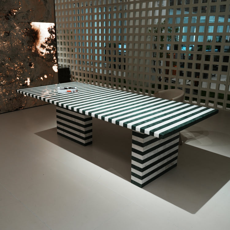 ラグジュアリー モダンデザイン ダイニングテーブル 大理石ストライプテーブル グリーンマーブル調 高級デザイナーズインテリア264cm×110cm jrjj-6789