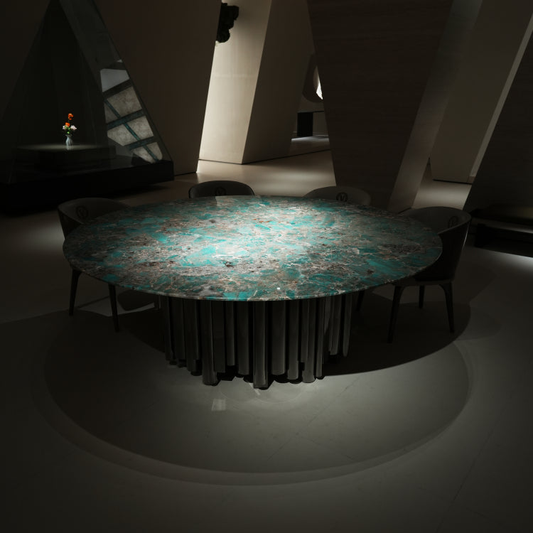 デザイナーズ 天然大理石円卓 アマゾングリーン調 高級モダンリビングテーブル ナチュラルエレガンス jrjj-6691