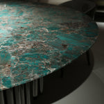 デザイナーズ 天然大理石円卓 アマゾングリーン調 高級モダンリビングテーブル ナチュラルエレガンス jrjj-6691