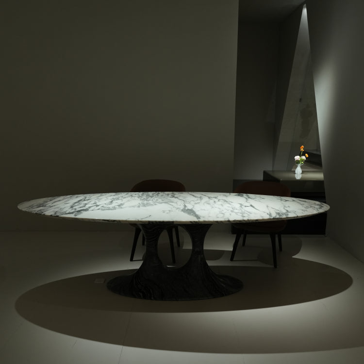 デザイナーズ 大理石ダイニングテーブル 大花ホワイト調 天然石天板 高級ラグジュアリーモダン260cm×110cm jrjj-6802