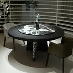 デザイナーズ 高級大理石円卓 ダイニングテーブル 宝格麗ブラック調 スモークウッド天板 ナチュラルモダンインテリア 240cm jrjj-6781