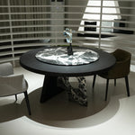 デザイナーズ 高級大理石円卓 ダイニングテーブル 宝格麗ブラック調 スモークウッド天板 ナチュラルモダンインテリア 240cm jrjj-6781