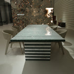 ラグジュアリー モダンデザイン ダイニングテーブル 大理石ストライプテーブル グリーンマーブル調 高級デザイナーズインテリア264cm×110cm jrjj-6789