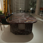 ラグジュアリー 天然大理石テーブル ダイニングテーブル ボルドーレッド調 大厚底板デザイン 高級デザイナーズ家具280cm×115cm jrjj-6751