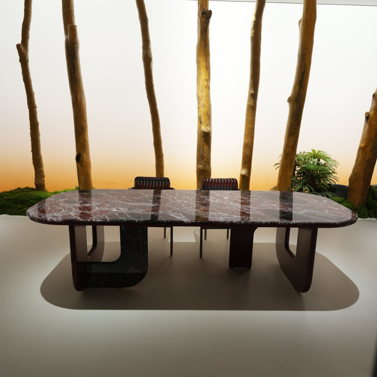 ラグジュアリー 天然大理石テーブル ダイニングテーブル ボルドーレッド調 大厚底板デザイン 高級デザイナーズ家具280cm×115cm jrjj-6751