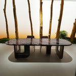 ラグジュアリー 天然大理石テーブル ダイニングテーブル ボルドーレッド調 大厚底板デザイン 高級デザイナーズ家具280cm×115cm jrjj-6751