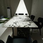 デザイナーズ大理石調ダイニングテーブル ゴールドピーコック柄の高級アートモダンデザイン240cm×110cm jrjj-6676