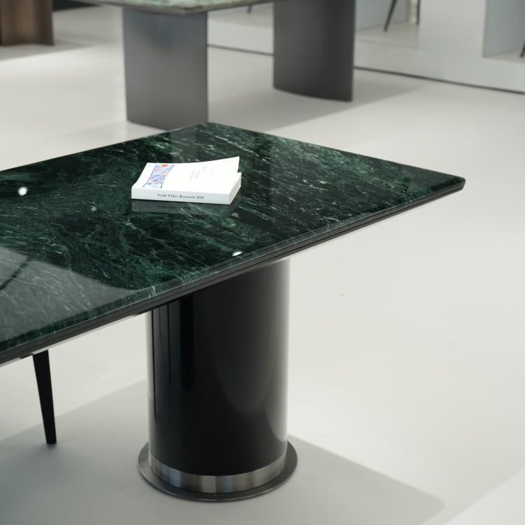 ラグジュアリー天然大理石ダイニングテーブル アボカドグリーン調の丸縁厚天板が映える高級デザイナーズモダン240cm 180cm jrjj-6805