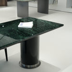 ラグジュアリー天然大理石ダイニングテーブル アボカドグリーン調の丸縁厚天板が映える高級デザイナーズモダン240cm 180cm jrjj-6805