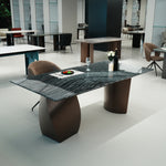 デザイナーズ 大理石ダイニングテーブル 古木紋 天然石天板 ブロンズ脚 高級モダンスタイル jrjj-6633