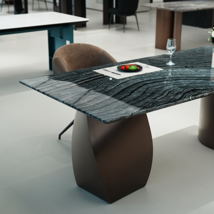 デザイナーズ 大理石ダイニングテーブル 古木紋 天然石天板 ブロンズ脚 高級モダンスタイル jrjj-6633