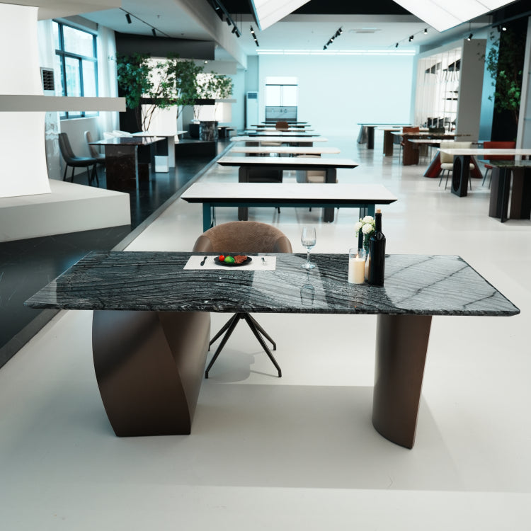 デザイナーズ 大理石ダイニングテーブル 古木紋 天然石天板 ブロンズ脚 高級モダンスタイル jrjj-6633