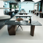 デザイナーズ 大理石ダイニングテーブル 古木紋 天然石天板 ブロンズ脚 高級モダンスタイル jrjj-6633