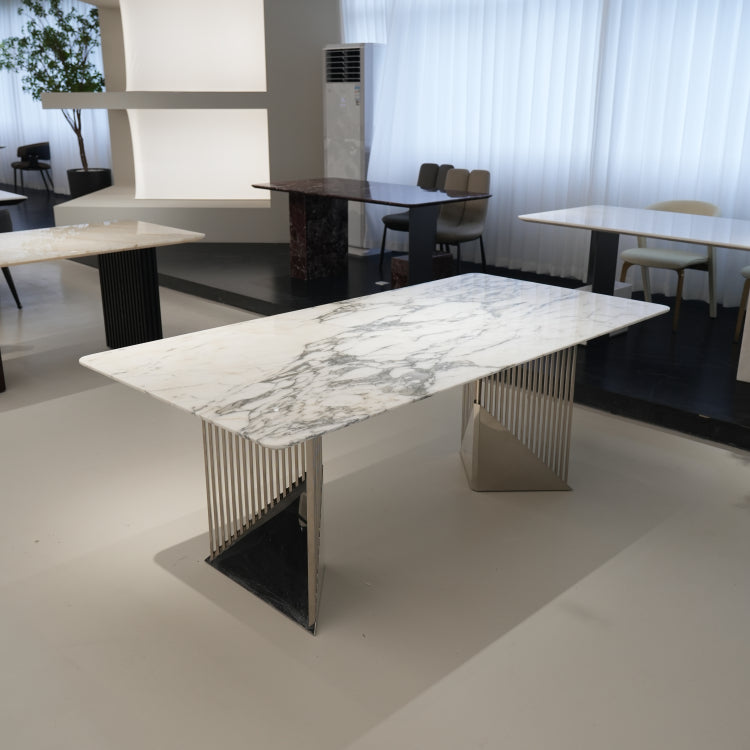 ラグジュアリー 天然大理石テーブル ダイニングテーブル シャンパンゴールド調天板 高級エレガントモダン デザイナーズダイニング180cm 200cm jrjj-6129