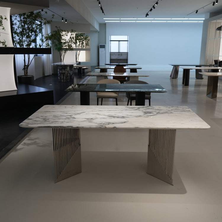 ラグジュアリー 天然大理石テーブル ダイニングテーブル シャンパンゴールド調天板 高級エレガントモダン デザイナーズダイニング180cm 200cm jrjj-6129