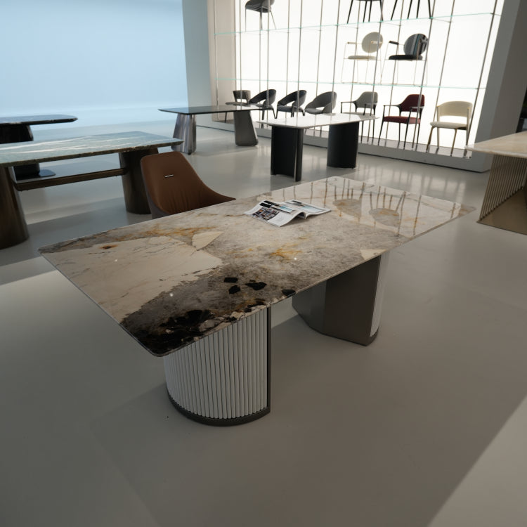 デザイナーズ天然大理石ダイニングテーブル パンドラシリーズ天板の高級モダンインテリア200cm×100cm jrjj-6618