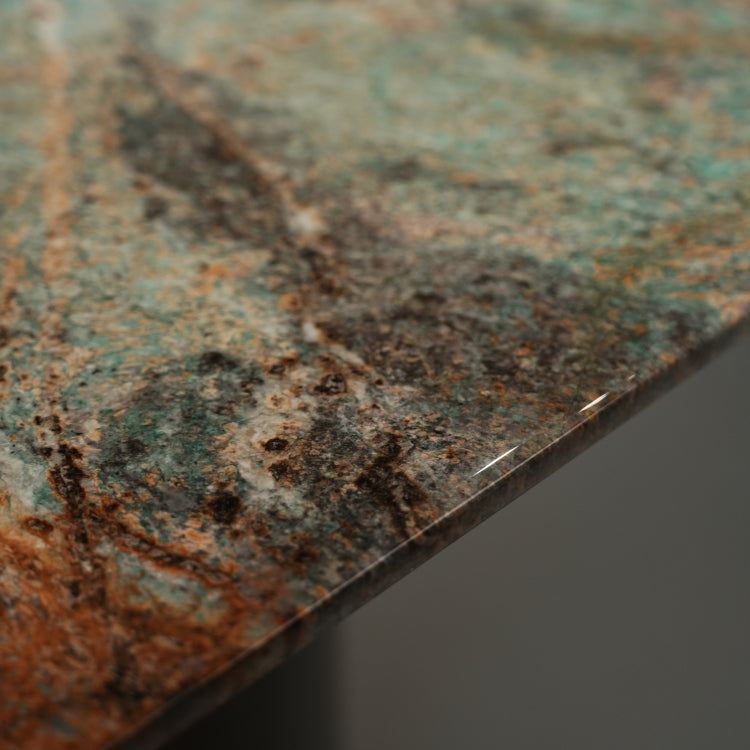 デザイナーズ 大理石ダイニングテーブル 孔雀緑 天然石天板 ブロンズ脚 高級モダンインテリア jrjj-6637