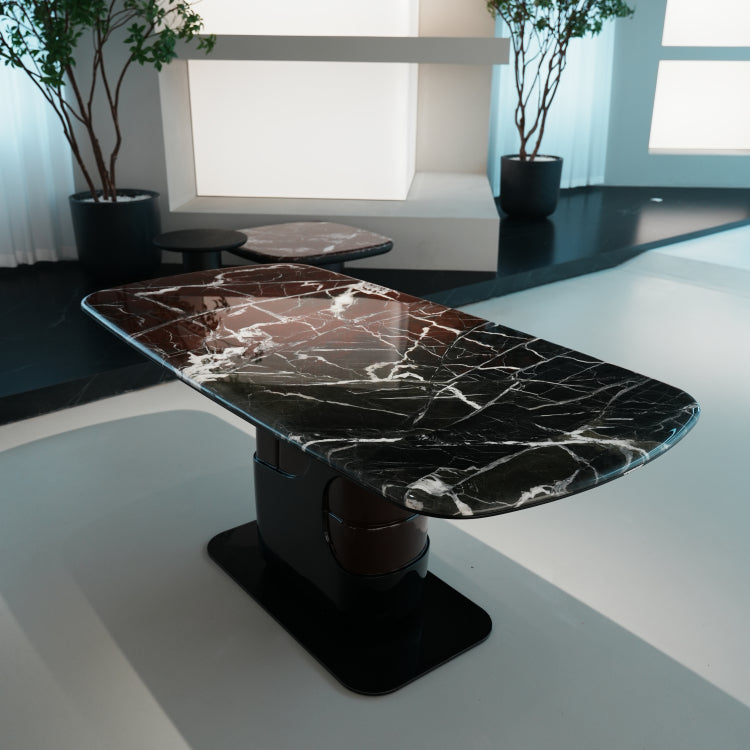 デザイナーズ天然大理石ダイニングテーブル ブラック&ブラウン天板が映える高級モダンインテリア180cm jrjj-6692