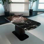 デザイナーズ天然大理石ダイニングテーブル ブラック&ブラウン天板が映える高級モダンインテリア180cm jrjj-6692