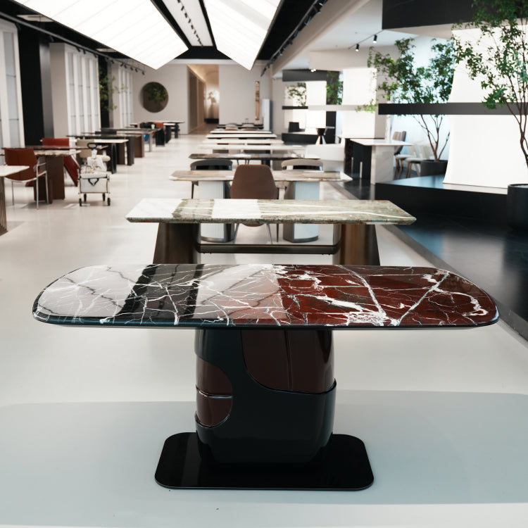 デザイナーズ天然大理石ダイニングテーブル ブラック&ブラウン天板が映える高級モダンインテリア180cm jrjj-6692