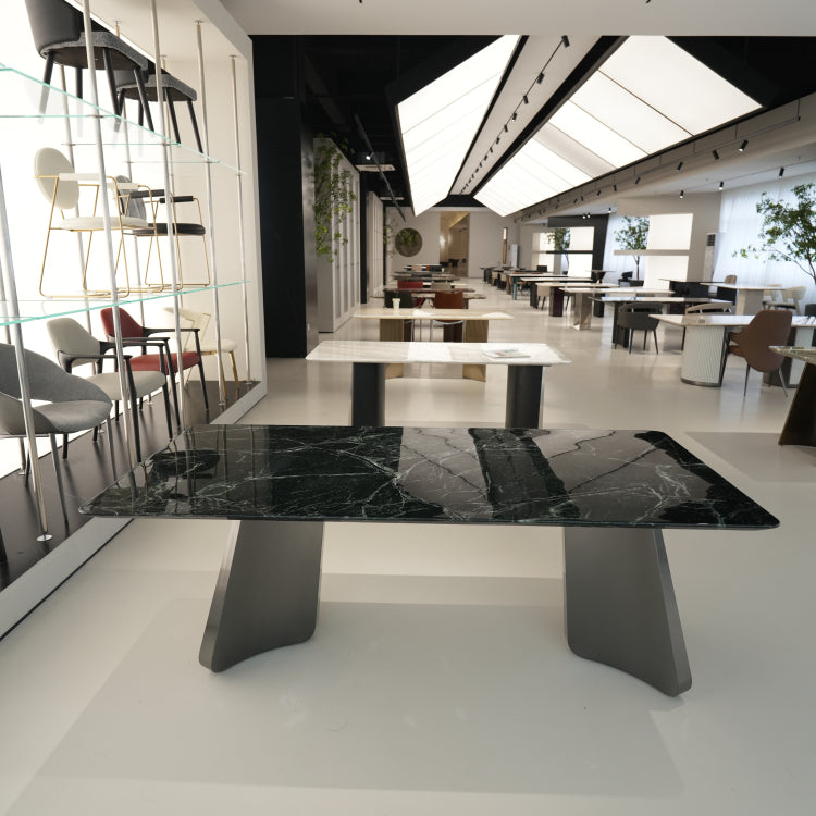 デザイナーズ 大理石ダイニングテーブル グリーンマーブル 天然石天板 高級モダンインテリア jrjj-6689