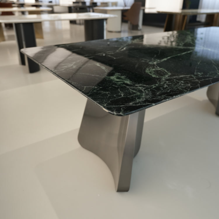 デザイナーズ 大理石ダイニングテーブル グリーンマーブル 天然石天板 高級モダンインテリア jrjj-6689