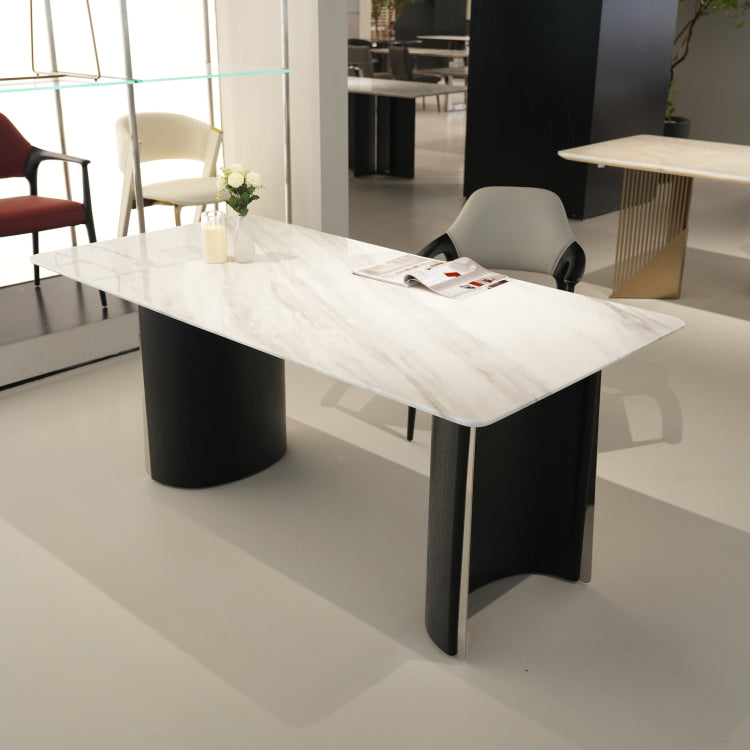 デザイナーズ 大理石ダイニングテーブル ホワイト×ブラック 脚付き 高級モダン リビング・オフィス兼用 jrjj-A05