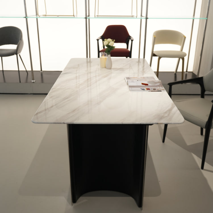 デザイナーズ 大理石ダイニングテーブル ホワイト×ブラック 脚付き 高級モダン リビング・オフィス兼用 jrjj-A05